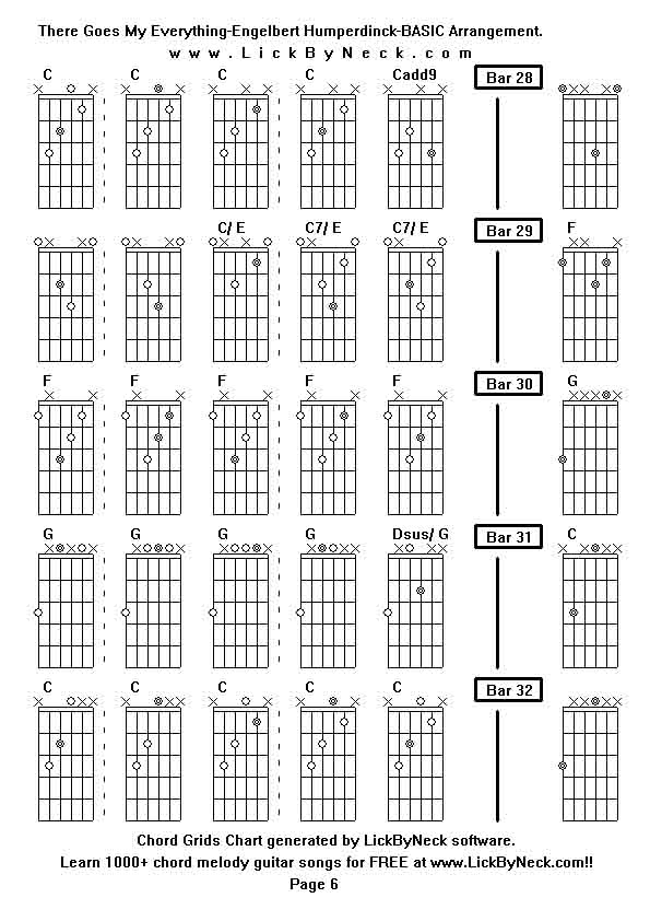 Chord Grids Chart of chord melody fingerstyle guitar song-There Goes My Everything-Engelbert Humperdinck-BASIC Arrangement,generated by LickByNeck software.